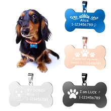 Grabado por encargo Nombre de mascota colgante de acero inoxidable forma de perro de mascota gato etiqueta de identificación aceptar 1 Uds personalizar SL-024