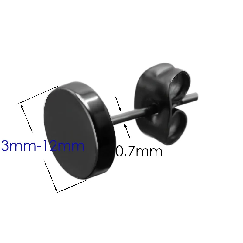 1 пара мужских сережек из нержавеющей стали, круглые сережки, черные, 3 мм-12 мм, в стиле панк, Серьги Brincos Anti-allgergic, новинка