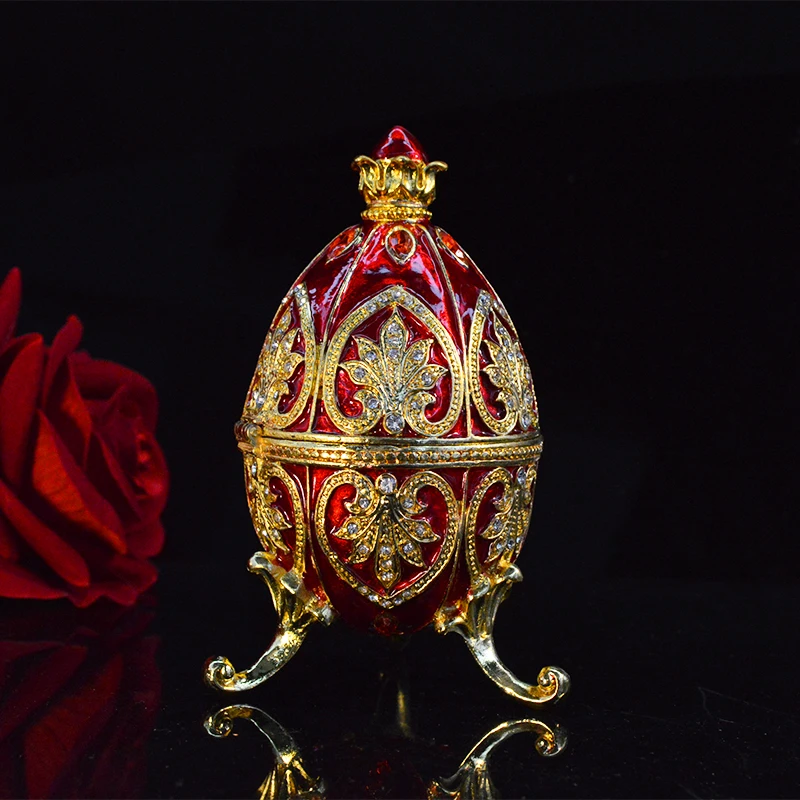 

QIFU New arrive red color easter egg trinket box faberge egg home decoration accessories