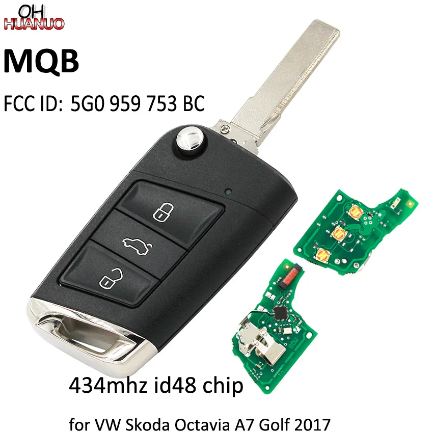 Filp дистанционный ключ 434 МГц id48 чип для Volkswagen Skoda Octavia A7 MQB Golf VII Golf7 Golf MK7 FCC ID: 5G0 959 753 BC