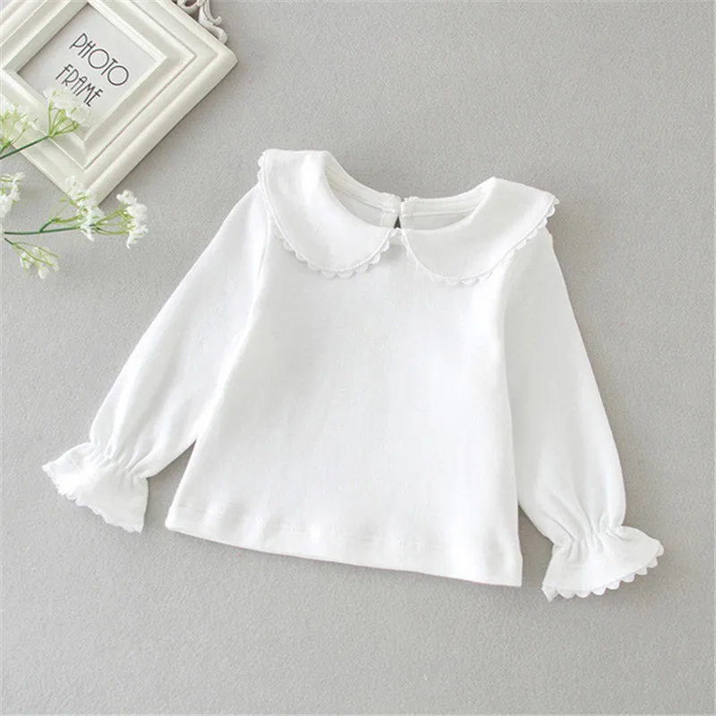 

2019 New Spring children's clothing Tees sweet girl cotton T-shirt kids cute shirt baby ruffled Long sleeves shirt Tops 0-2Y