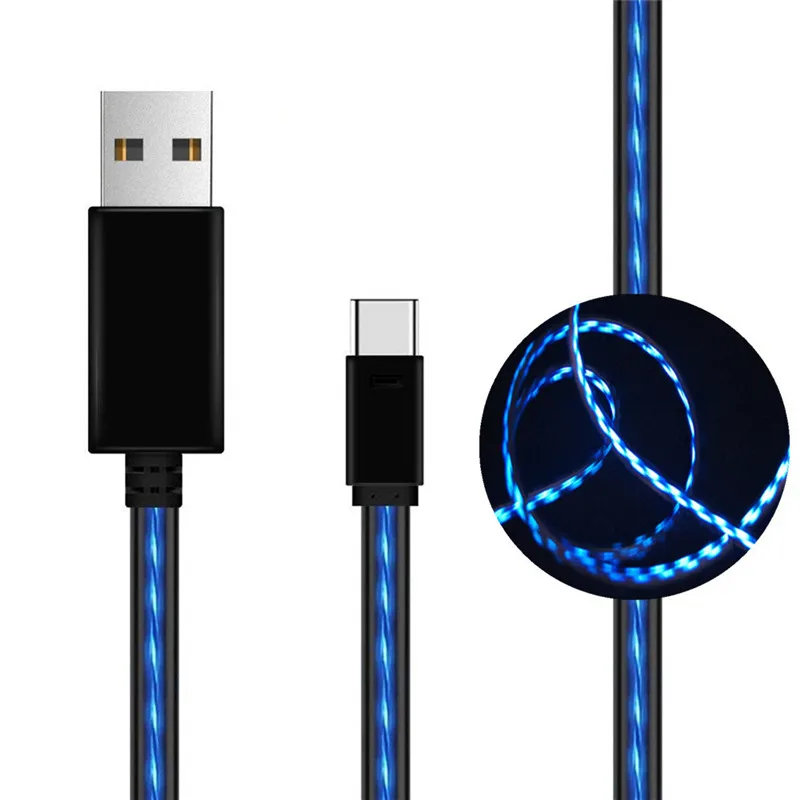 LED كابل شحن الإضاءة ل فون سامسونج هواوي Xiaomi المصغّر usb نوع C تتدفق مضيئة كبل شحن الهاتف المحمول شاحن
