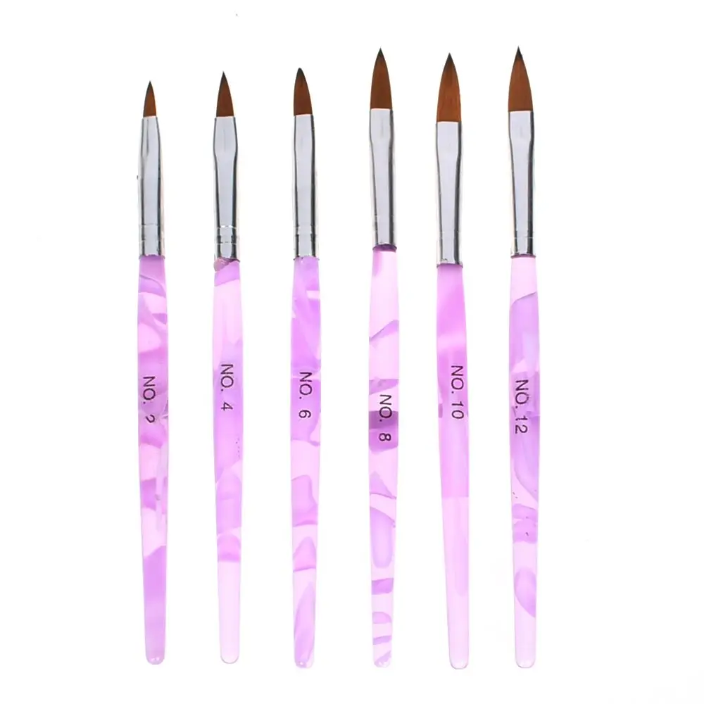 

New 6 PCS Acrylic Sable Nail Art Flat Brush Design Dotting Painting Drawing Crystal Pen Set Carving Salon Tips Builder