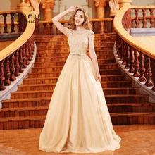 Элегантное бальное платье длинные платья с коротким рукавом Тюль длиной до пола с аппликацией вечерние платья для выпускного вечера Vestido OL103304