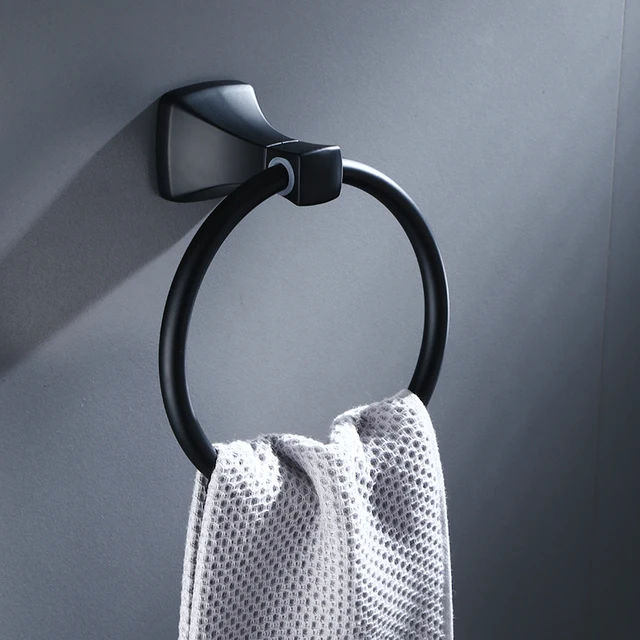Black Towel Holder Towel Ring Round Wall Mounted Towel Rack Towel Shelf