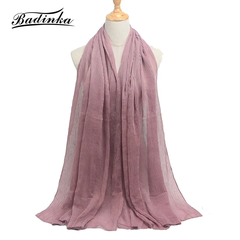 

Badinka 2019 New Plain Crinkle Muslim Head Jersey Hijab Scarf Jilbab Bandana Mujer Wrinkle Bubble Hair Scarves Wraps for Women