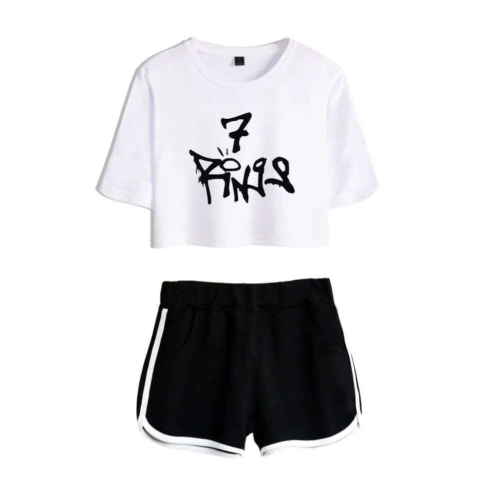 Us 944 41 Offariana Grande 7 Rings Two Piece Set Top And Pants Summer Set Seven Rings Thank U Next Short Sleeve Crop Topsshorts Tracksuits In