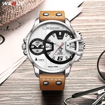 

WEIDE Relogio Masculino Leather Strap Men's Watches Sport Military White Dial Water Movement Analog Quartz Wristwatch Men Watch