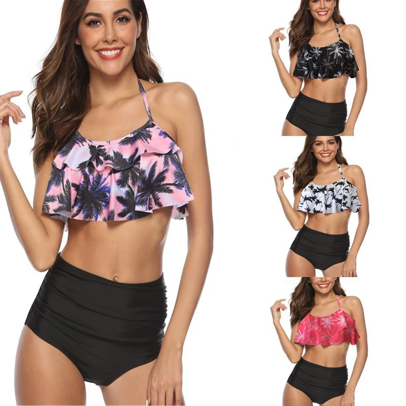

Swimsuit For Girls Sexy Swimwear High Waist Swimsuits Women 2019 Bikinis Ruffle Vintage Bikini Set Plus Size Swimwear Women