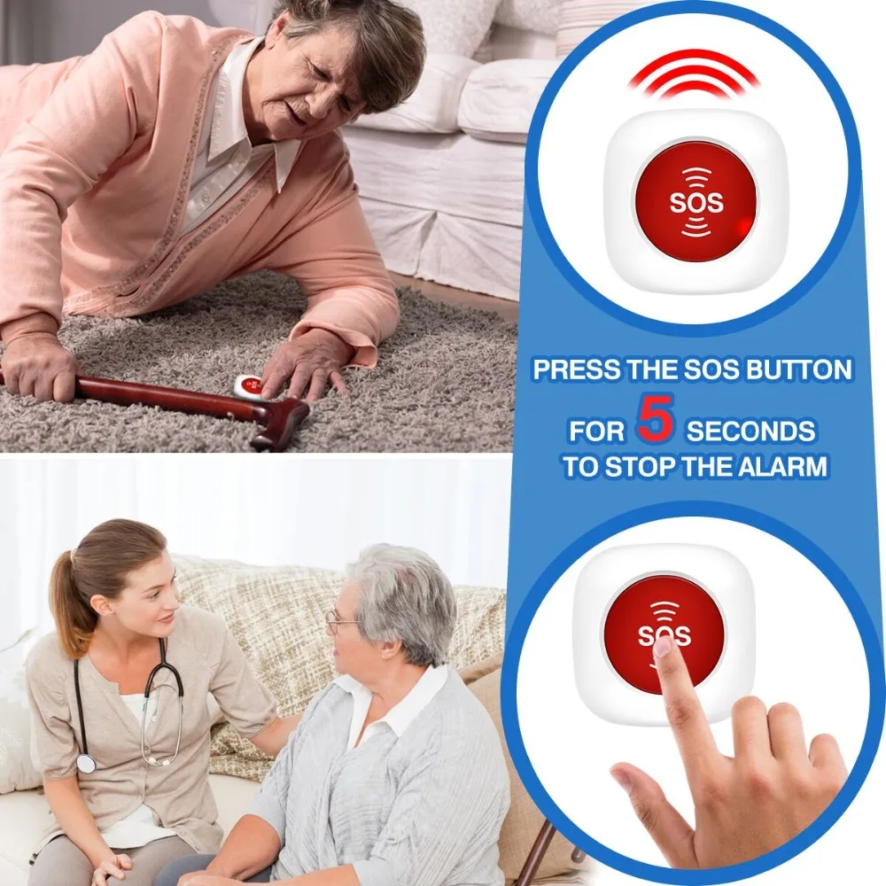 Koochuwah SOS Panic Button Alarm GSM SMS Notification Emergency Button Auto Call Elderly Alarm for Invalid/Disable People/Old