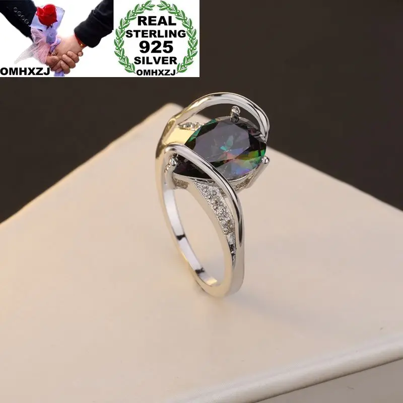 

OMHXZJ Wholesale European Fashion Woman Man Party Wedding Gift Silver Colorful Water Drop Topaz 925 Sterling Silver Ring RR141