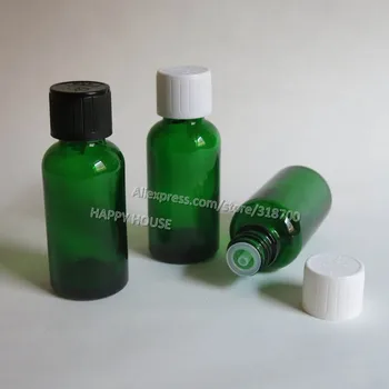 

360 x 30ml Green Glass Essential Oil Container With Black White Plastic Childproof Lid