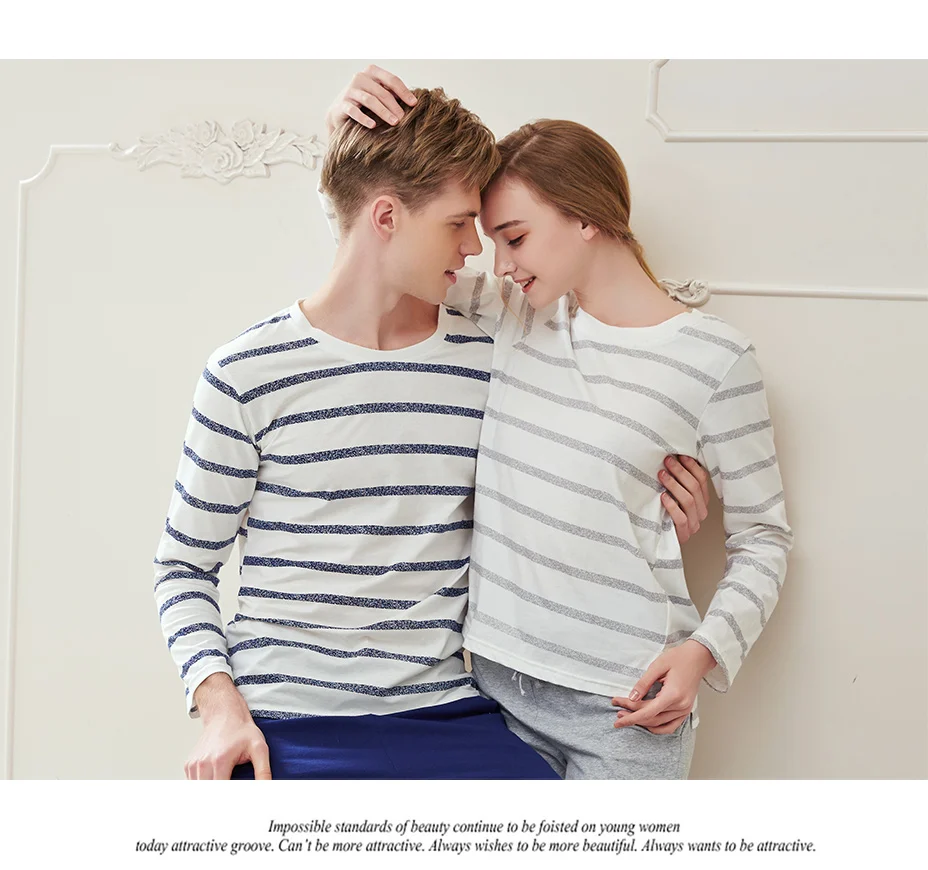 Пара пижамы хлопок полосатый пижамный комплект с круглым вырезом Lover Домашняя одежда плюс Размеры L-3XL высокое качество Для мужчин + Для