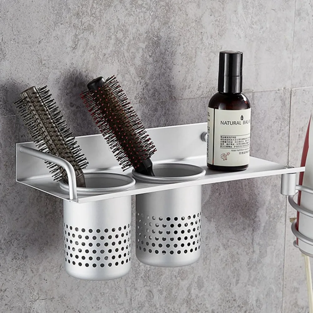 Portable Hair Dryer Rack Space Aluminum Bathroom Wall Mounted Hang Shelfin Bathroom Shelves