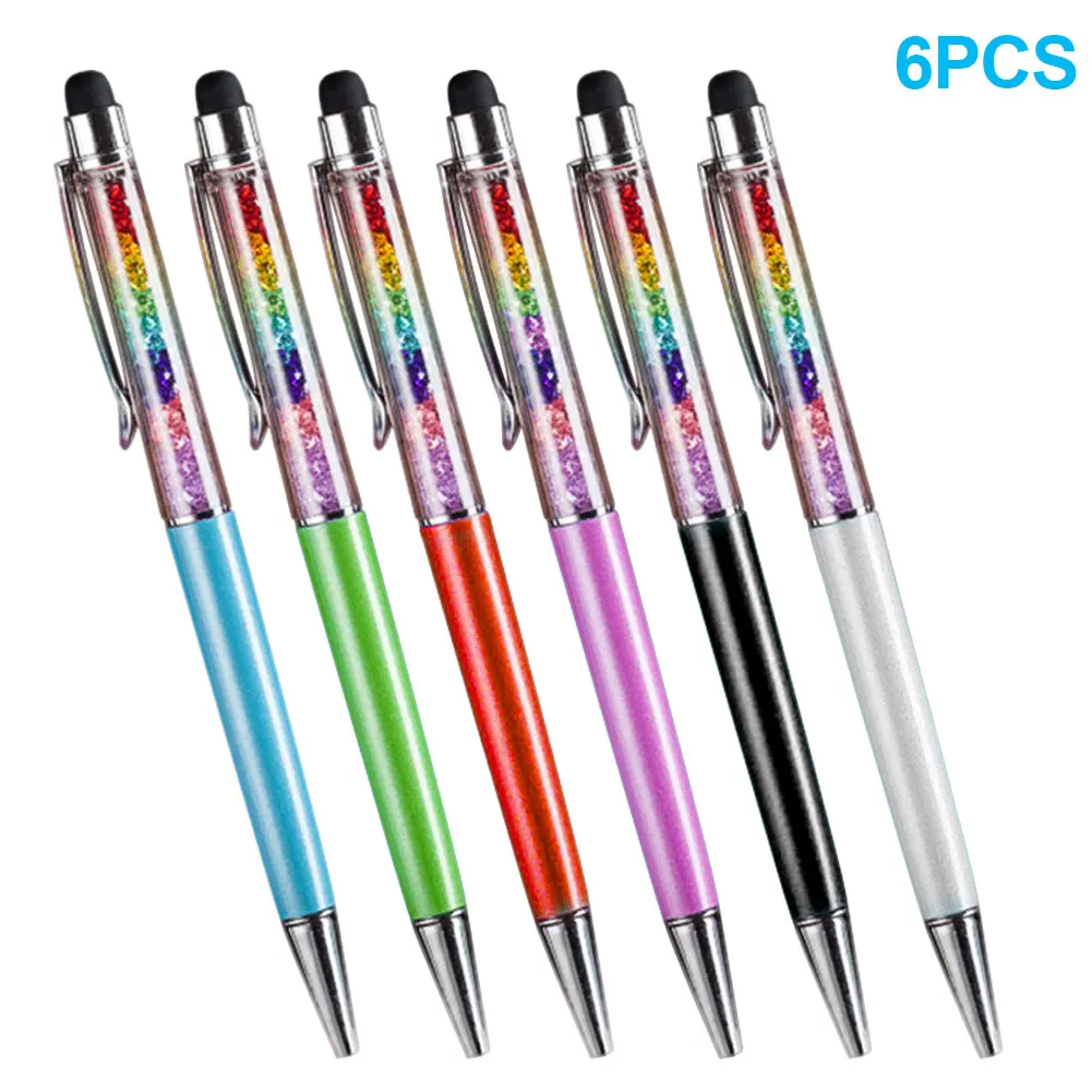 

1/6Pcs 2 in 1 Crystal Stylus Pen Black Ink Pen for iPhone Samsung iPad Android Tablets JLRJ88