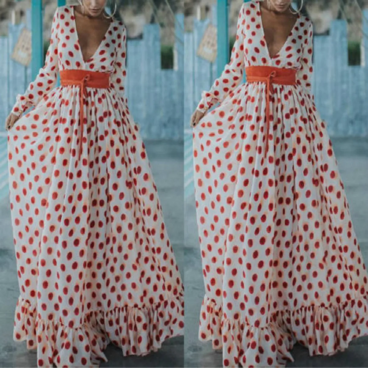 

Dress 2018 New Brand Women Ladies Long Sleeve Casual V-Neck Dot Convertible Multi Way Wrap Formal Long Dresses