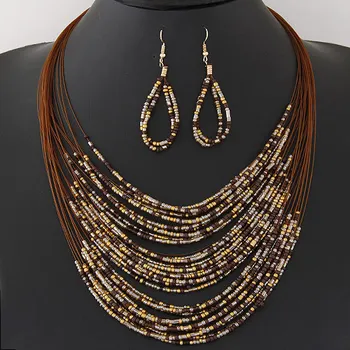 

DIEZI New Fashion African Beads Jewelry Sets Bohemian Multilayer Colorful Ladies Women Jewelry Statement Necklace Earrings Set