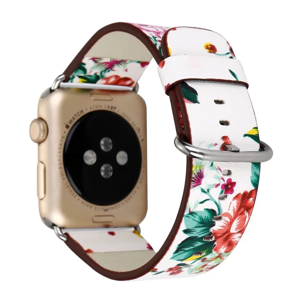 Кожаный ремешок с цветами для Apple Watch band 42 мм/38 мм correa iwatch 5 4 3 2 1 Цветочный браслет с принтом браслет ремешок для часов