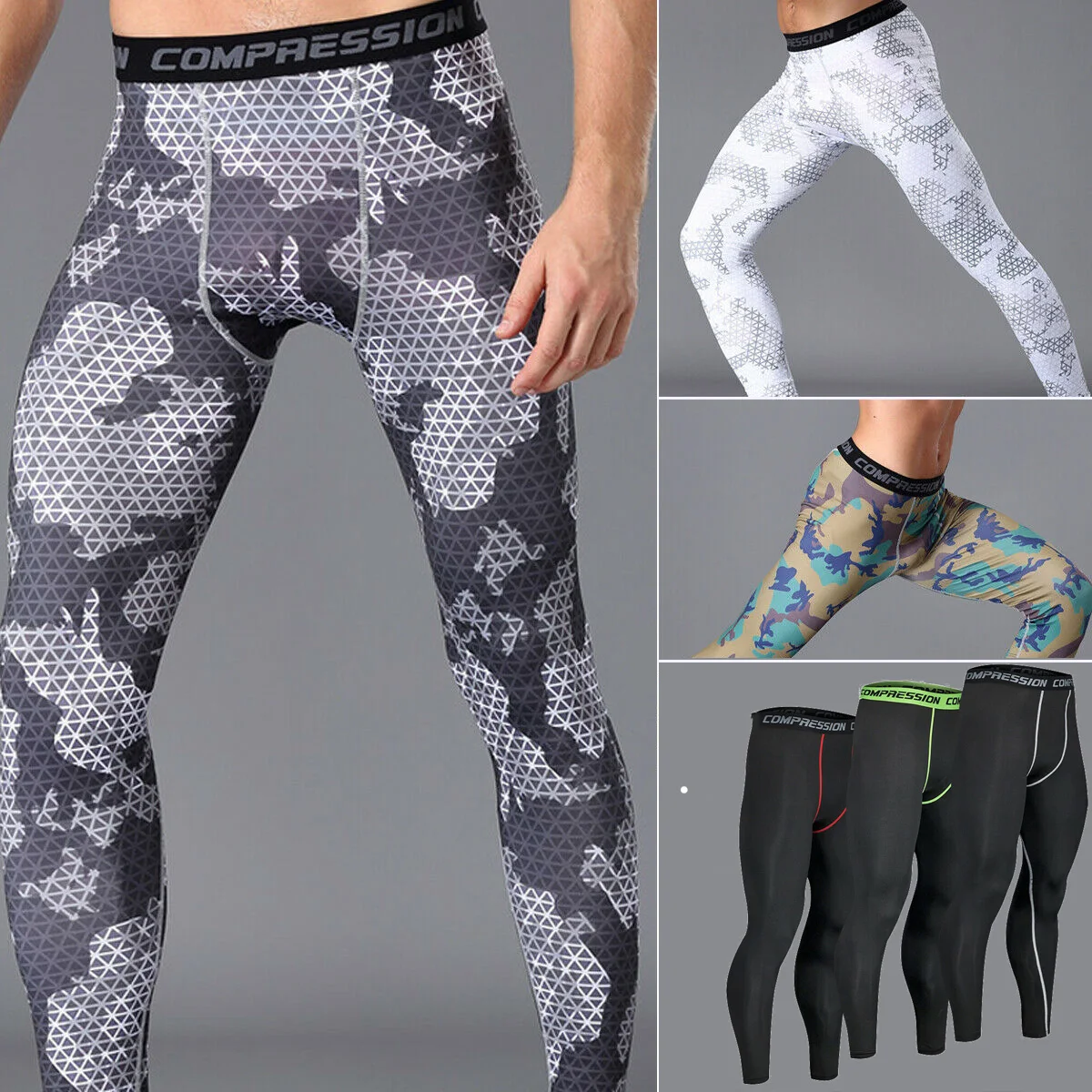

Men Gym Compression Pants Slim Tight Base Under Layer Men Sports Apparel Long Fitness Gym Legging Running Pants Trousers