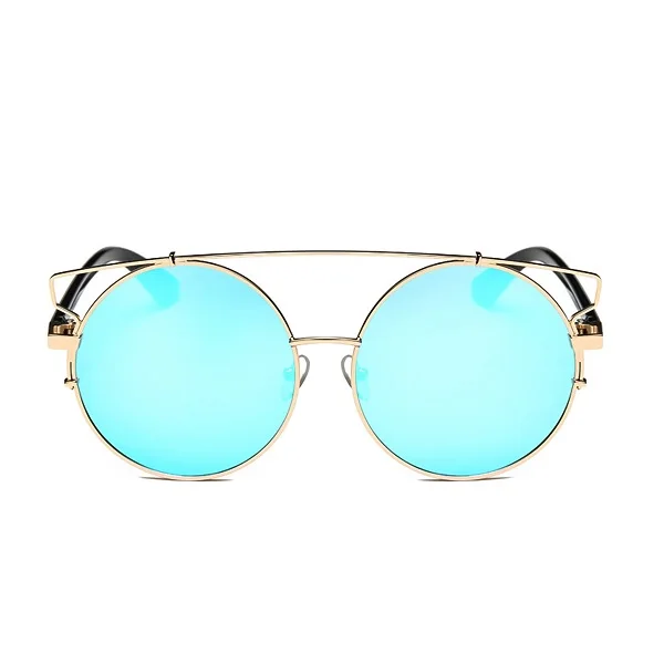 Женские солнцезащитные очки, модные женские роскошные круглые солнцезащитные очки, уникальный щит, UV400 - Цвет линз: Синий