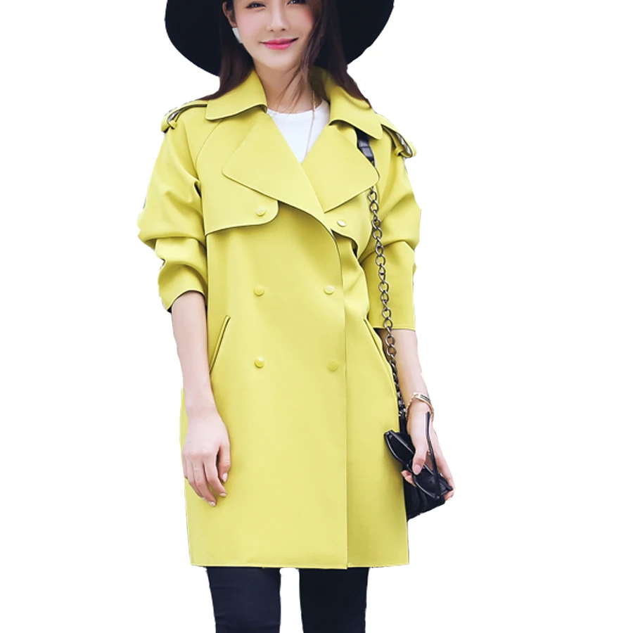 New arrival women ladies solid color trench turn down collar full