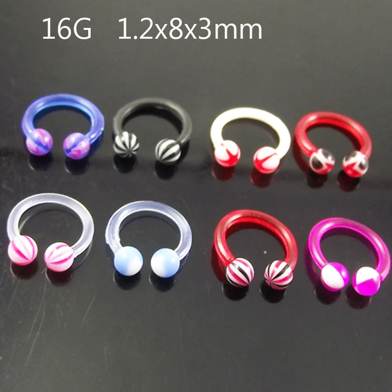 

5Pieces/lot Soft Bioplastic Hoop Rings Eyebrow Tragus Earring Pattern Ball Nose Ring Closure Nipple Body Piercing Jewelry