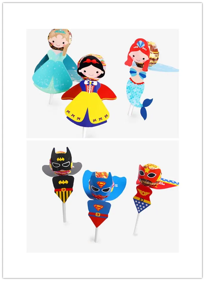 

54Pcs Superhero/Princess Lollipop Card Paper Party Favors Kids Birthday Party Lollipop Candy Decoration Supply