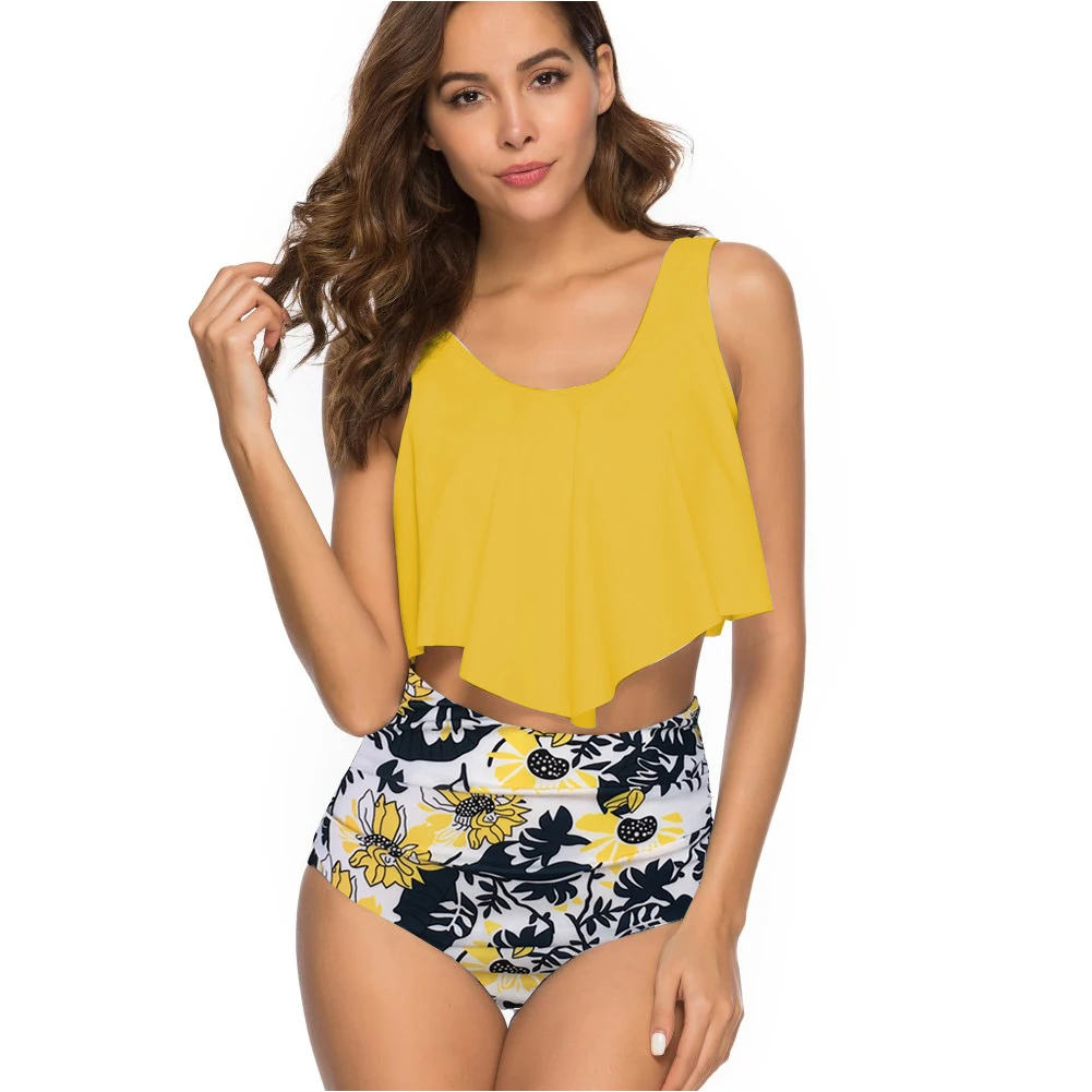

Women Two Piece Coconut Shell Bathing Suit Swimming High Waist Travel Ruffled Solid Soft Fashion Charming Seaside Beach Summer