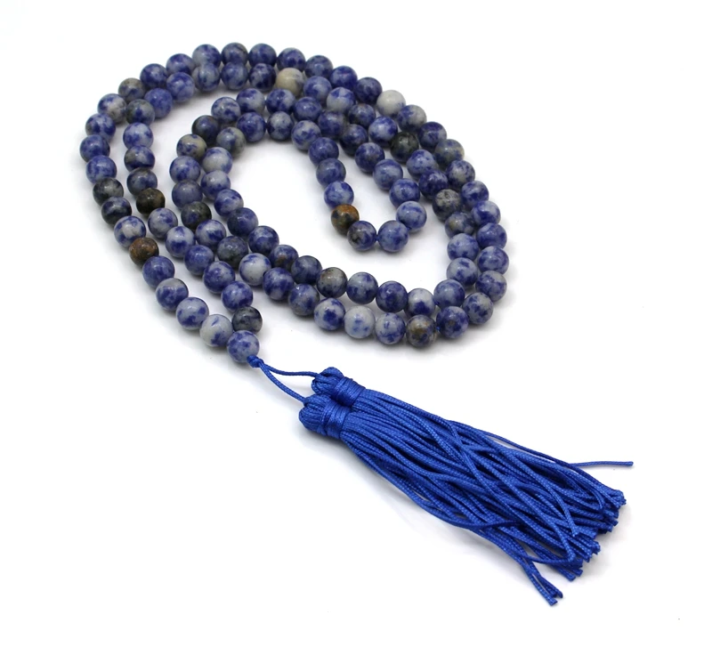 Браслет ожерелье Mala из 108 натуральных синих бусин 8 мм|mala bracelet|prayer beadsbracelet mala |
