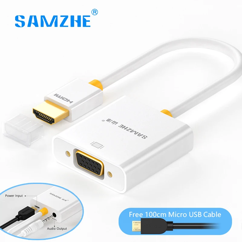 

SAMZHE HDMI to VGA Converter hdmi vga Adapter 1080P with Power Audio output cable for PS4 laptop computer Monitor XBOX TV box
