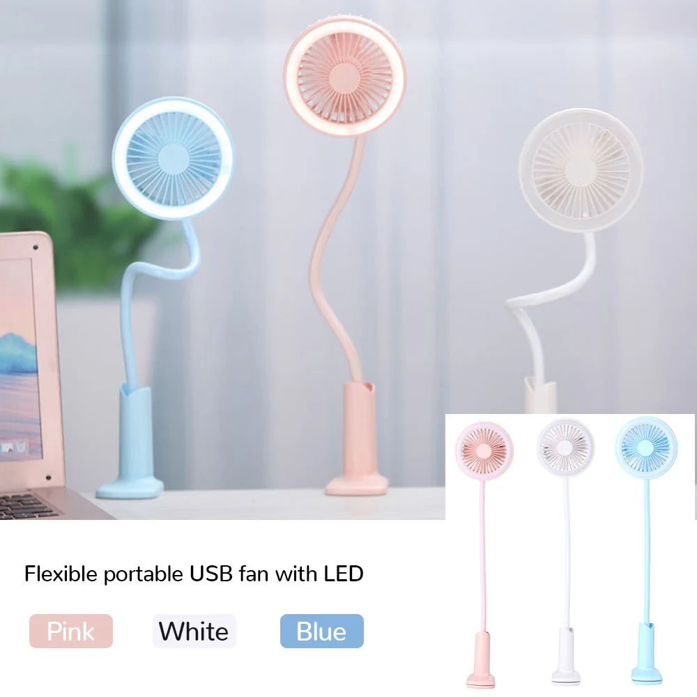 

Portable USB Fan flexible with LED light 2 Speed Adjustable Cooler Mini Fan Handy Small Desk Desktop USB Cooling Fan for child O