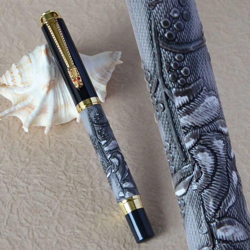 

ROLLER BALL PEN NEW DIKAWEN 891 GREY AND GOLDEN DRAGON CLIP RICH CROP
