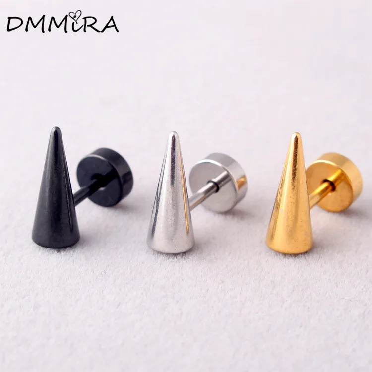 Fashion Men Women Punk Spike Earrings Silver Gold Black Stainless Steel
