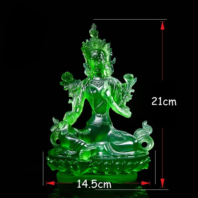 Тибетские поставщики 21 см смолы держать Безопасный зеленый Tara тантрическая скульптура Bodhisattva эффективная домашняя декоративная статуя - Цвет: Зеленый