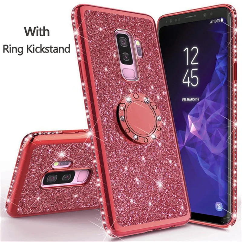 Сияющий блеск Магнитный чехол для samsung Galaxy S10 S10e S8 S9 плюс A5 A7 A6 A8 Note 8 9 Bling 360 кольцо задняя крышка