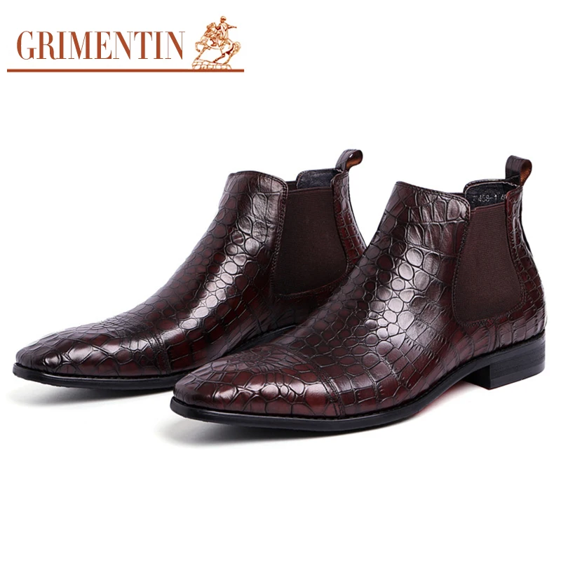 GRIMENTIN Mens Ankle Boots Italian Designer Crocodile Prints Genuine ...