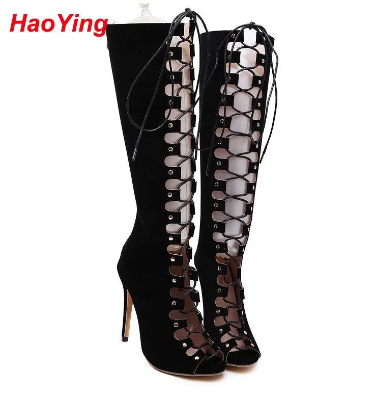 lace up thigh high flat sandals