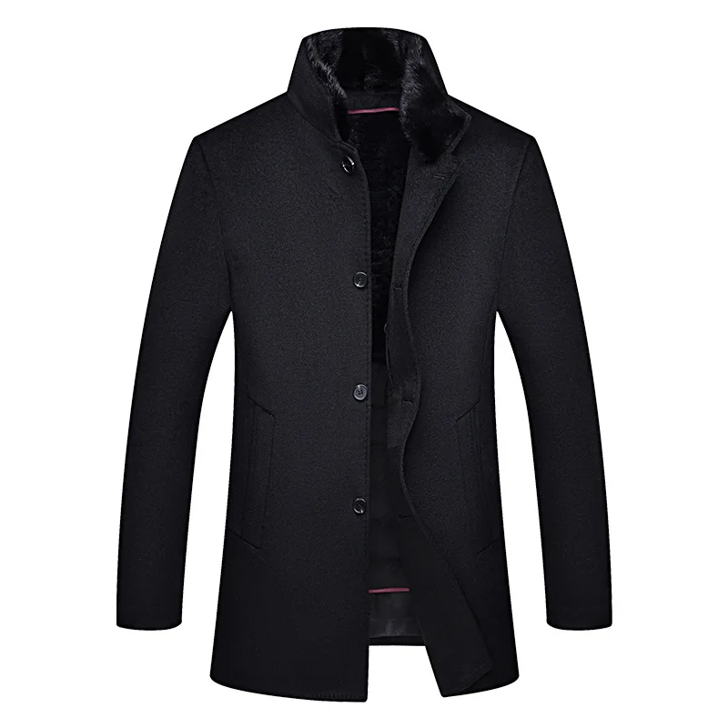 Новинка, зимнее мужское пуховое пальто с воротником из натурального меха и шерстяной подкладкой - Цвет: Черный