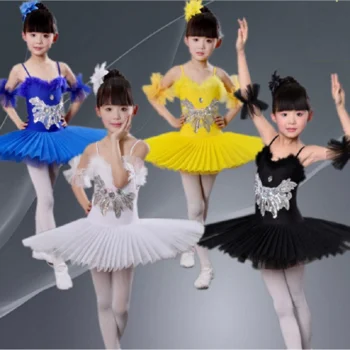 white swan lake ballet costumes professional ballet tutus white children dancewear dress girl black clothes kids black feather
