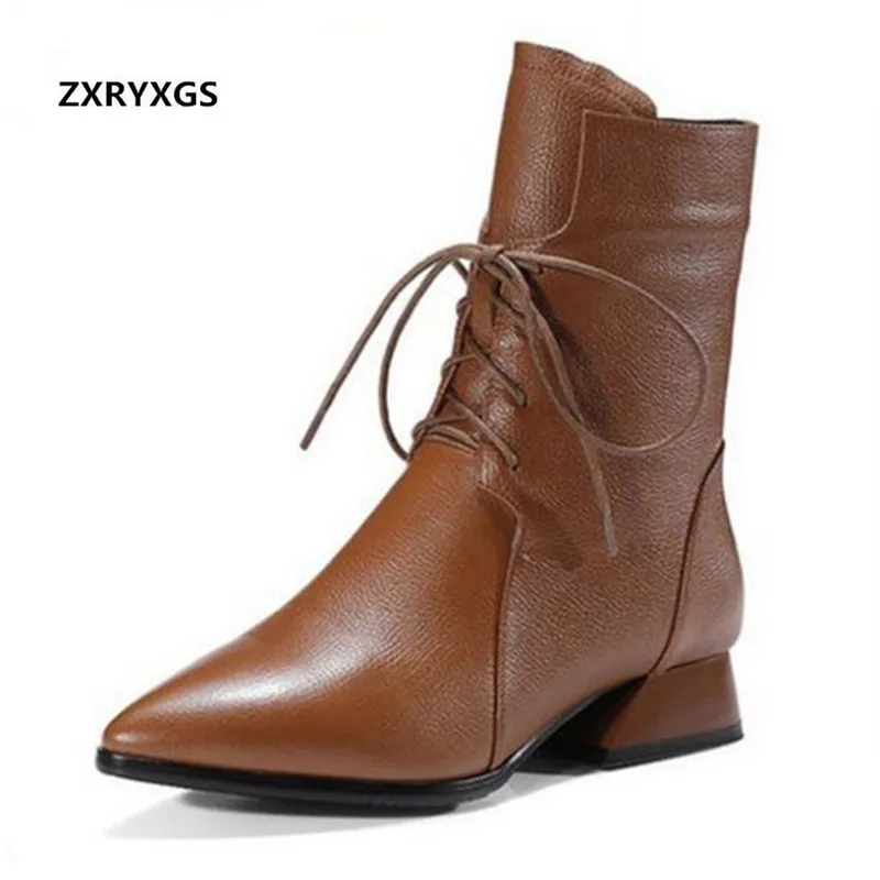 

ZXRYXGS Brand High Quality Pu Pointed Riding Boots Women Boots 2019 New Autumn Winter Boots Low-heeled Women Shoes Martin Boots