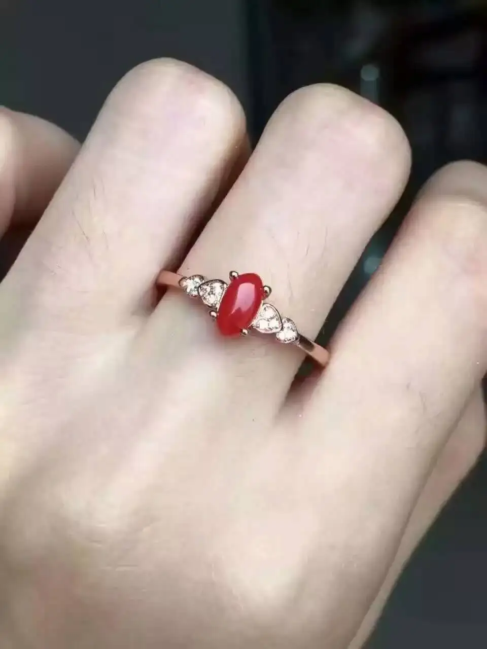 Natural red coral gem Ring Natural gemstone ring S925 sterling silver trendy Romantic elegant