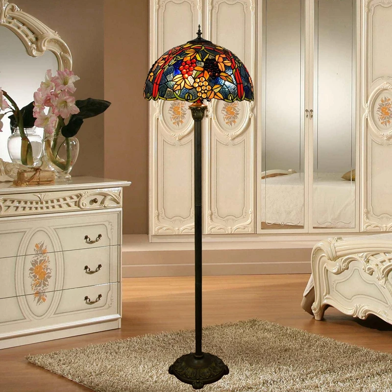 

European style creative stained glass living room Lighting Bedroom Bar floor lamp American Extravagant grapes 17inch 110-240V