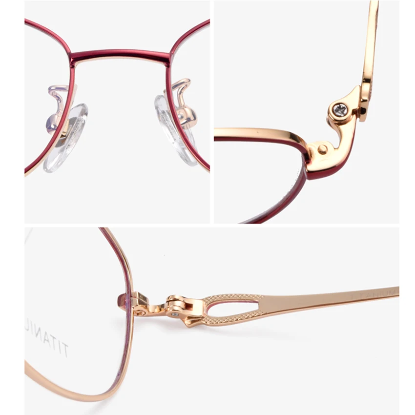 Очки из чистого титана, оправа для женщин, красный, розовый, близорукость, Мультифокальные очки, женские титановые оптические очки, оправа F66021