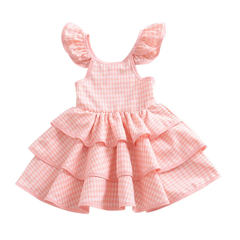 Kid Girl Sleeveless Plaid Princess Tutu Dress Toddler Baby Summer Backless Sun Dress Girls Layered Party Dress Cotton Clothing (4)