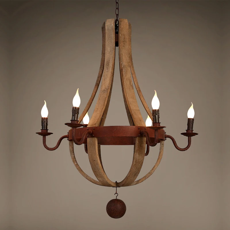  Wooden Candle Chandelier Vintage Iron Bois Lustre Pendant Chandeliers Lighting Living Room Kitchen  - 32962555877