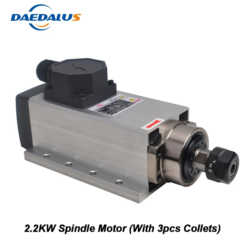 

Square Air Cooled Spindle 2.2KW Router Motor 220V Machine Tool Spindle 220V Machine With 3pcs ER20 Collet Chuck For Milling
