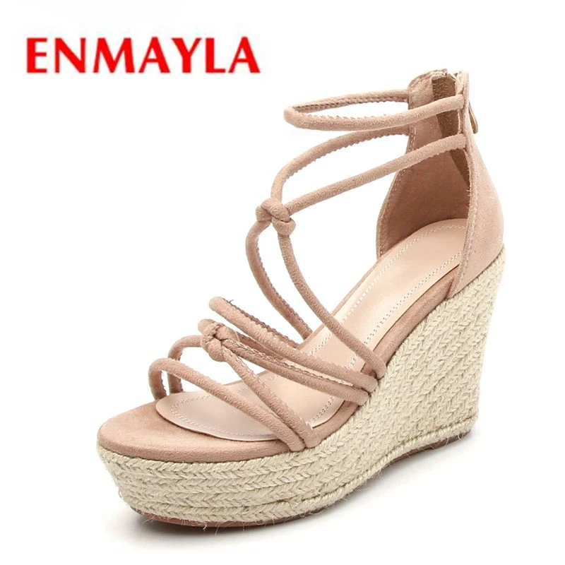 

ENMAYLA Women High Heel Sandals Peep Toe Platform Ankle Strap Fretwork Wedegs Shoes Women Summer Office Sandals Size 34-39ZYL025