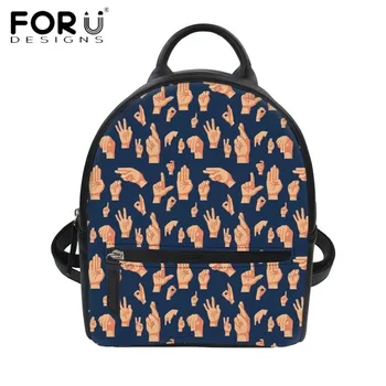 

FORUDESIGNS Women's Funny Hand Sign Printing Backpack 2019 PU Leather School Girls Schoolbags Shoulder Daypack Women Bags Bolsa