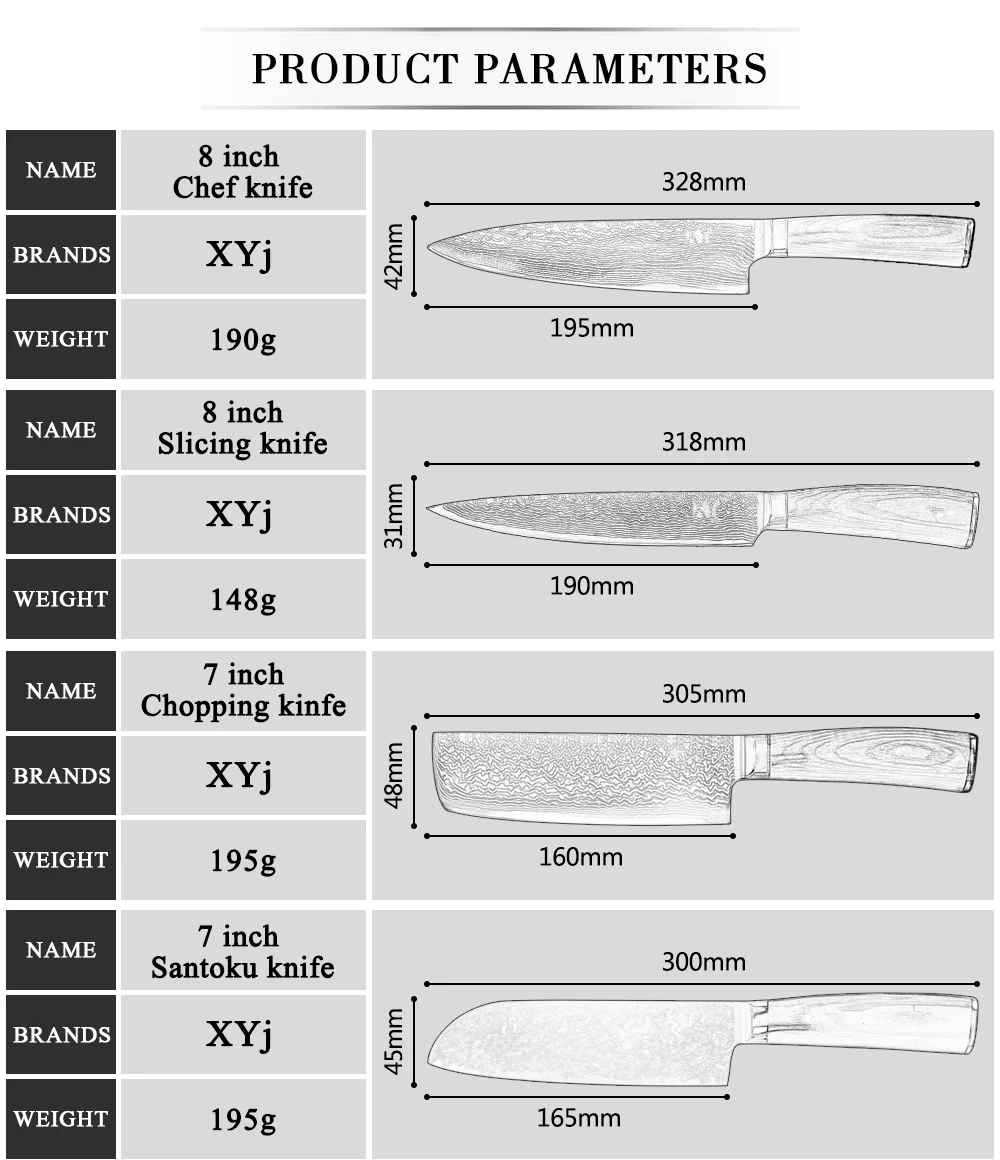 XYj VG10 набор кухонных ножей из дамасской стали, аксессуары, Подарочная распродажа, 73 слоя, японский нож из дамасской стали, кухонные инструменты для приготовления пищи