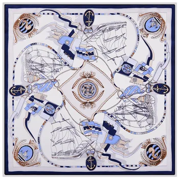 

Women's 2019 spring and summer explosion models sailing pattern printing 52*52cm decorative plain silk square scarf